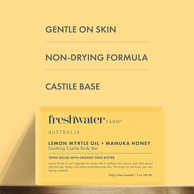Freshwater Farm Australia Soap Bar - Lemon Myrtle Oil+Manuka Honey, Pack of 3