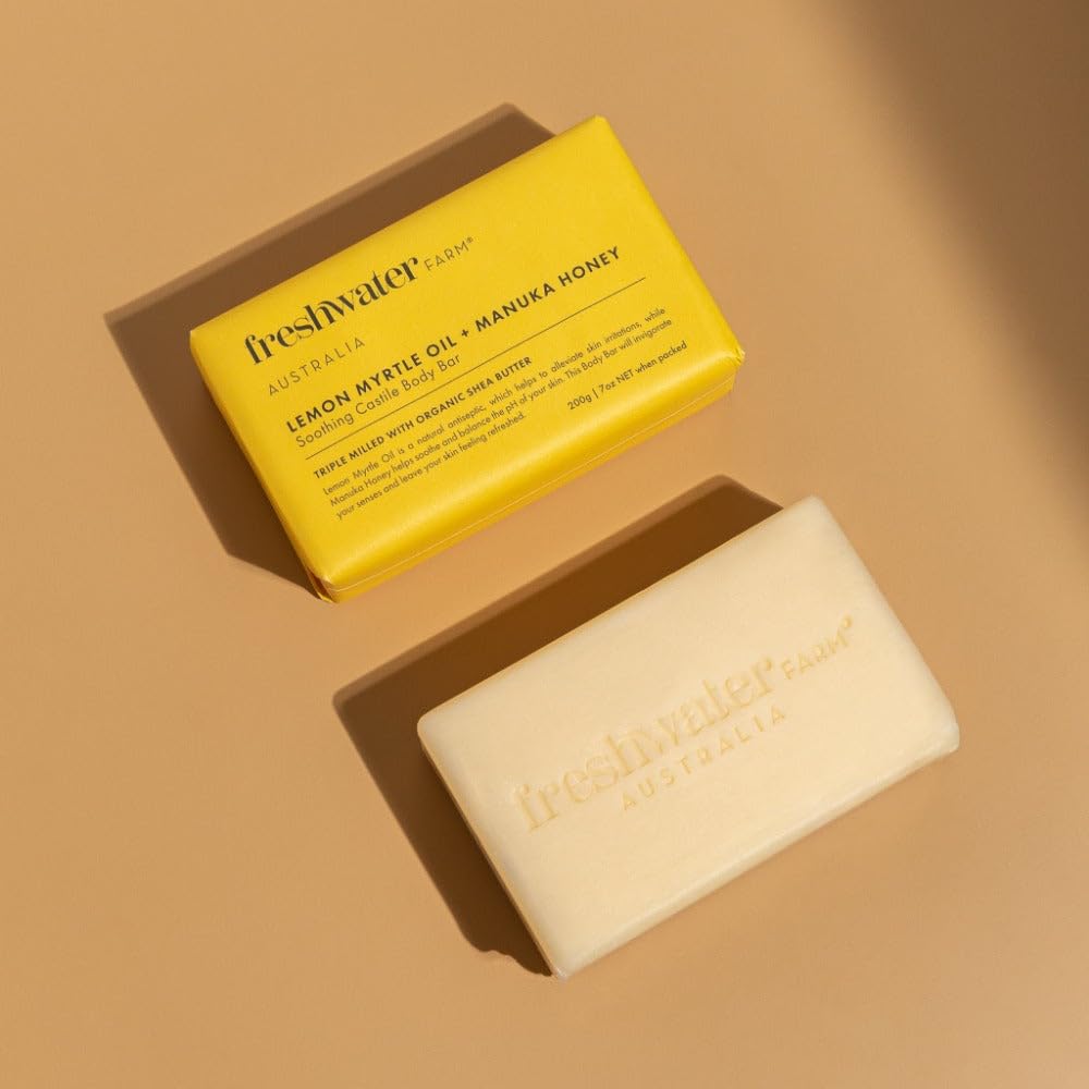 Freshwater Farm Australia Soap Bar - Lemon Myrtle Oil+Manuka Honey, Pack of 3