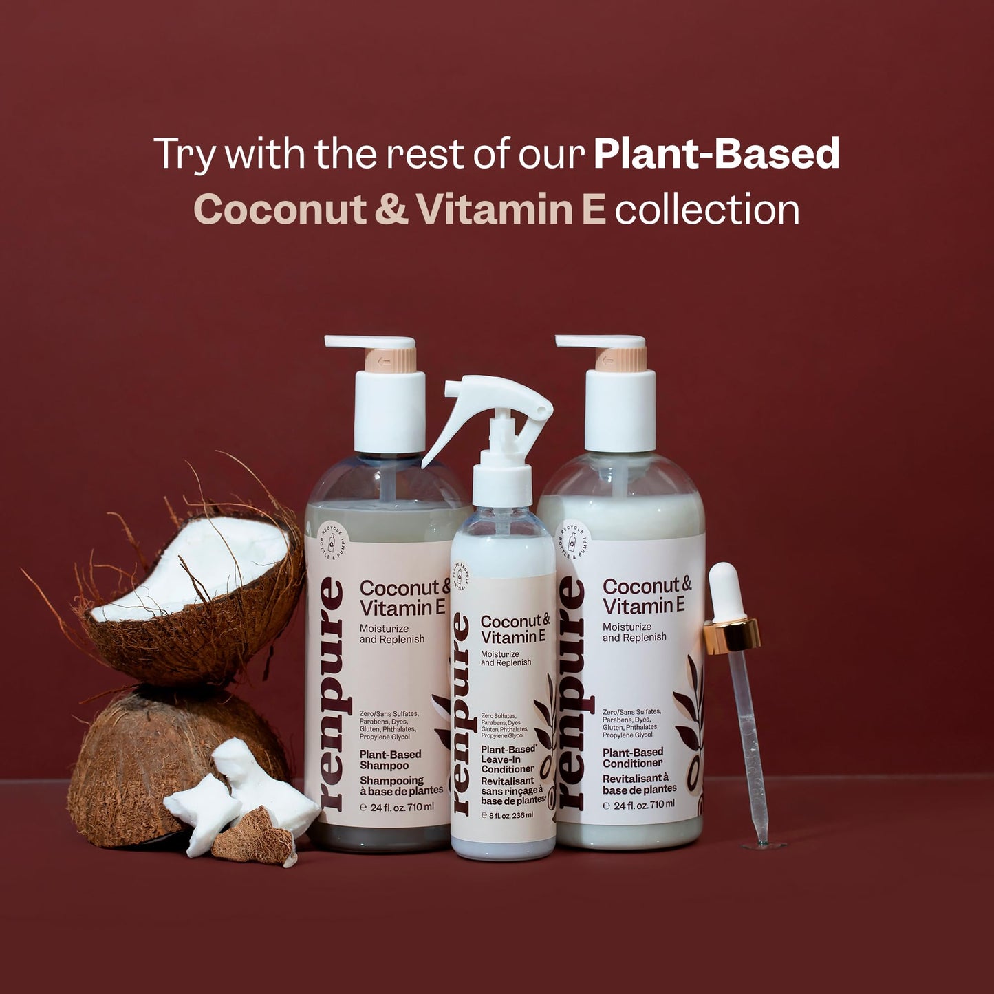 Renpure Plant Based Coconut and Vitamin E Moisturize and Replenish Shampoo 24 fl. oz