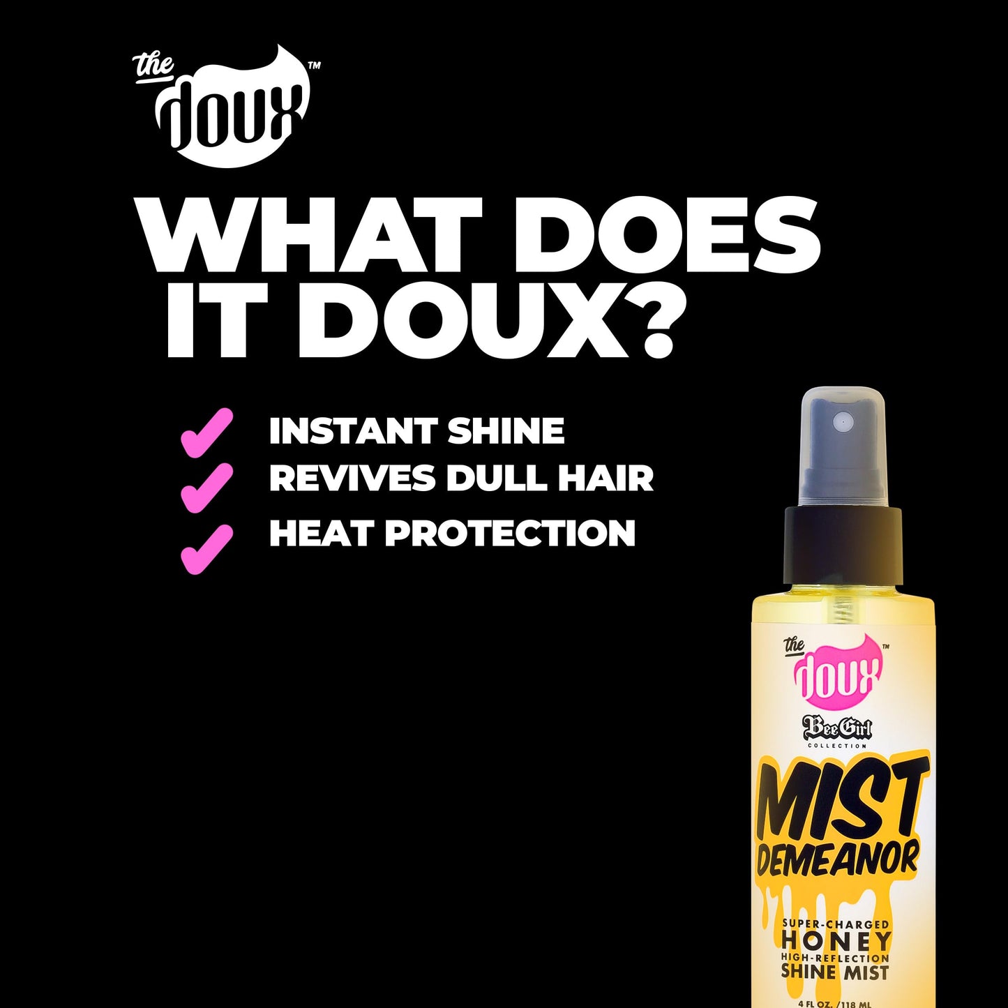 The Doux Mist Demeanor Honey Shine Mist Resists Humidity and Provides Heat Protection Finishing Spray 4 oz