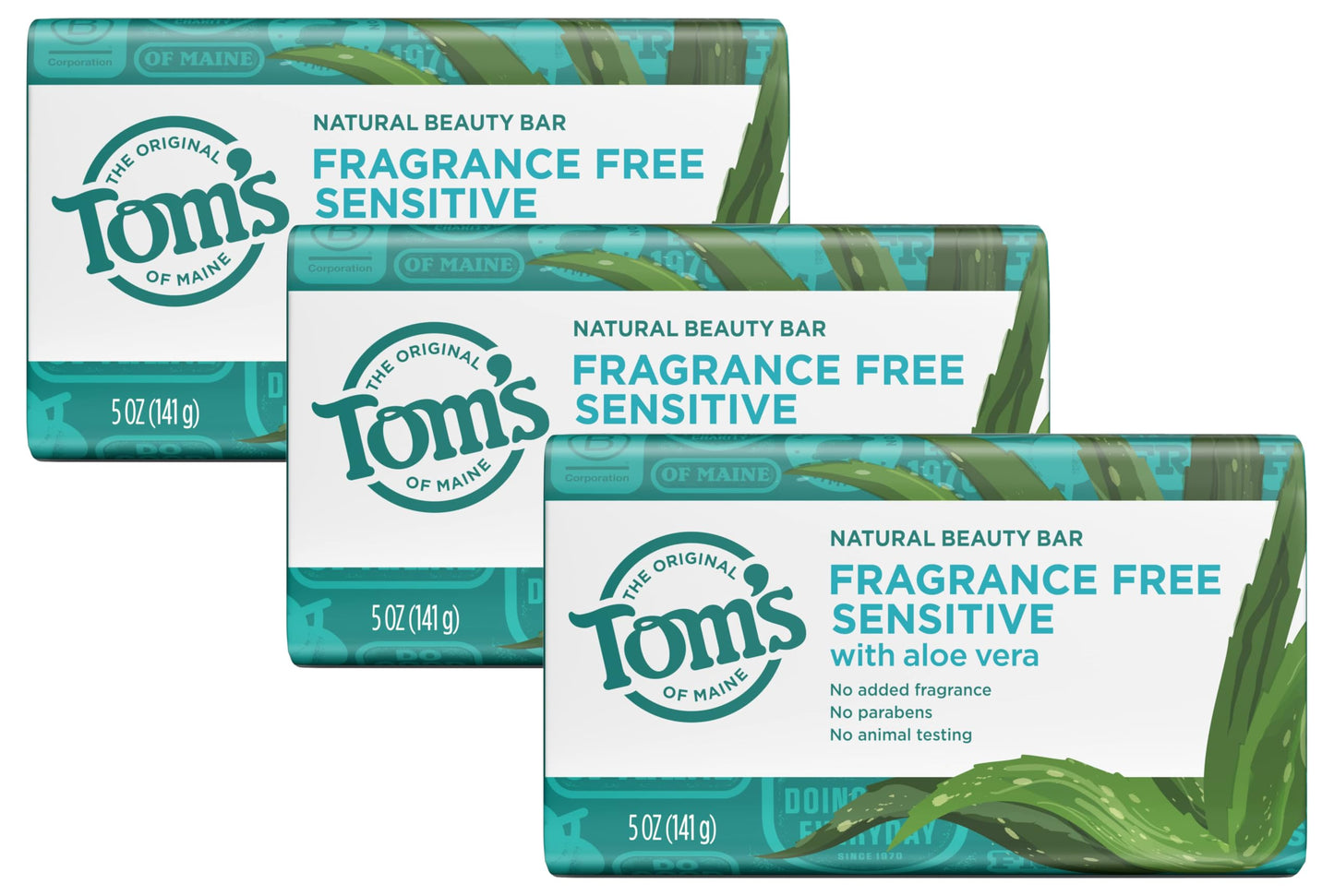 Tom's of Maine Sensitive Skin With Aloe Vera, Fragrance-Free, Pack of 3