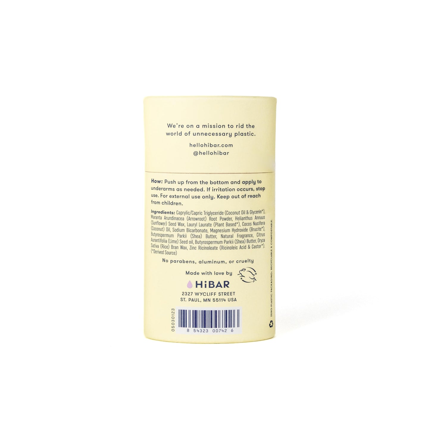 HiBAR Lavender & Jasmine Natural Deodorant With Sunflower Seed Wax, Rice Bran & Shea Butter, Vegan 1 Pack