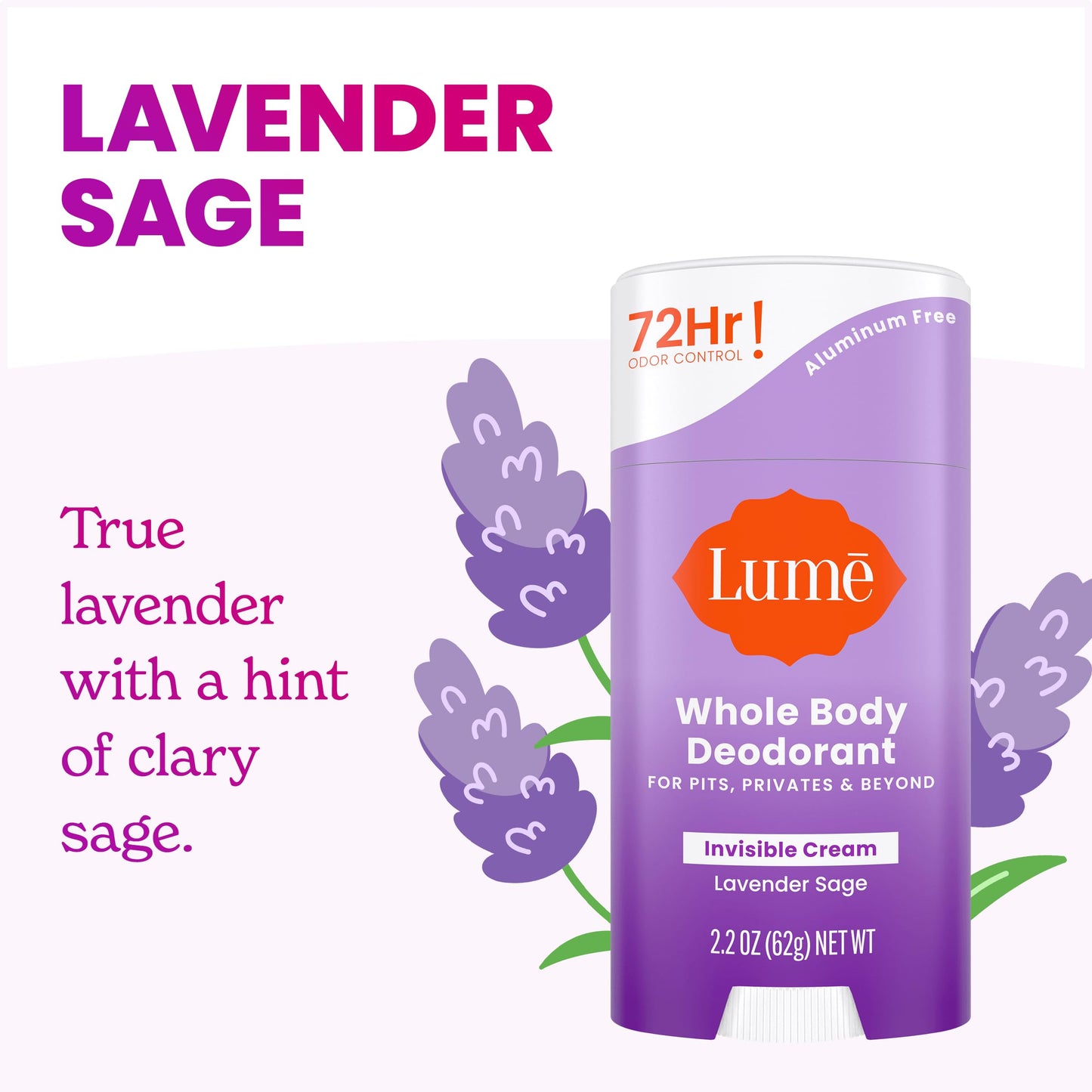 Lume Deodorant Cream Stick - Underarms and Private Parts Pack of 2 Lavender Sage