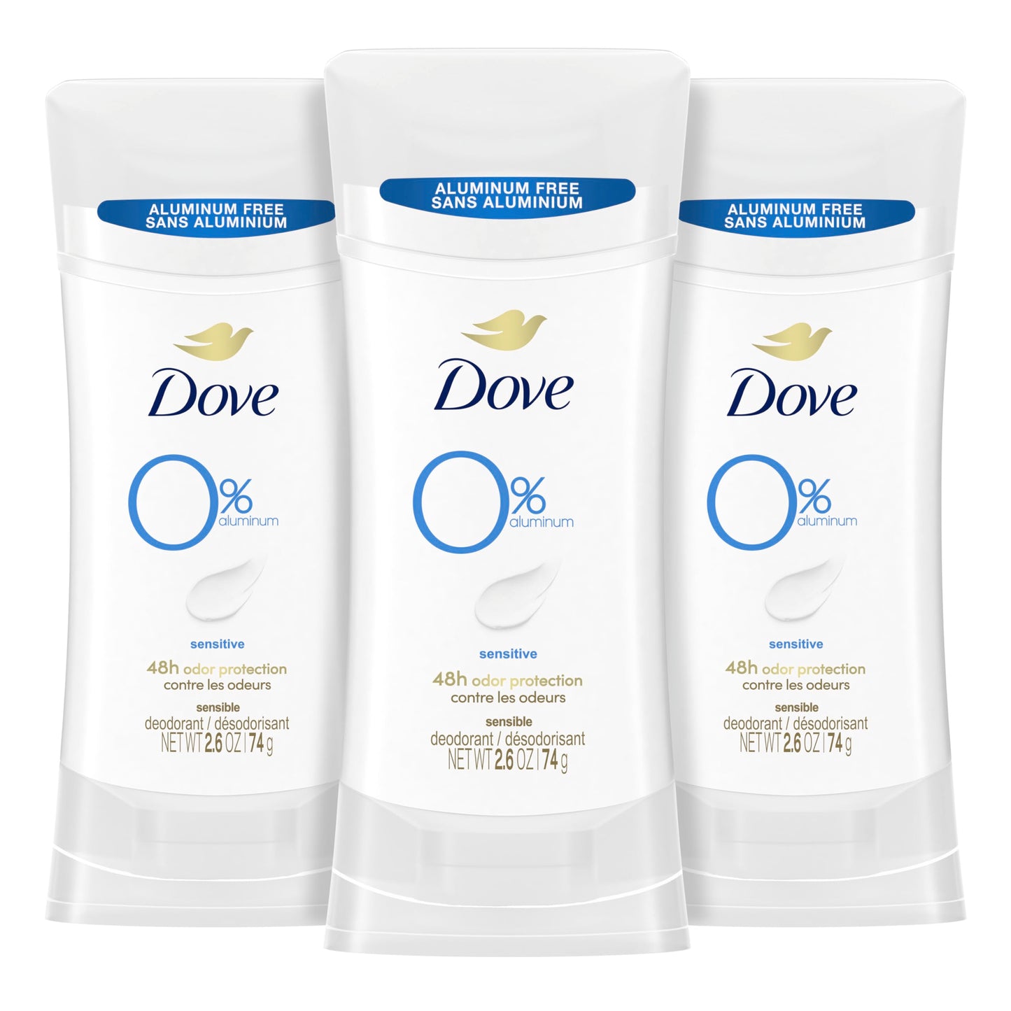 Dove 0% Aluminum Deodorant Stick Sensitive 3 Count