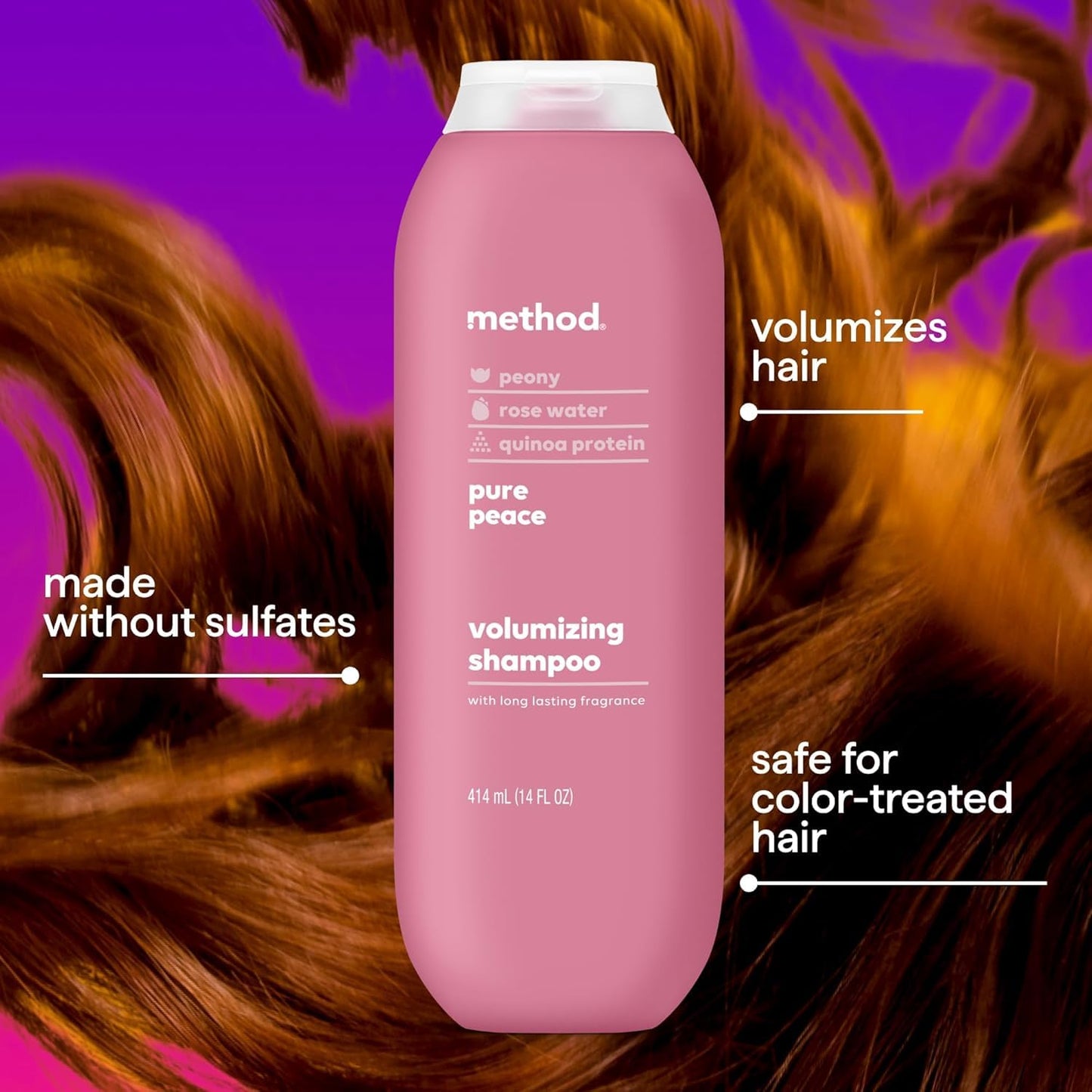 Method Volumizing Shampoo Pure Peace with Rose Peony & Pink Sea Salt Scent 14 fl. oz