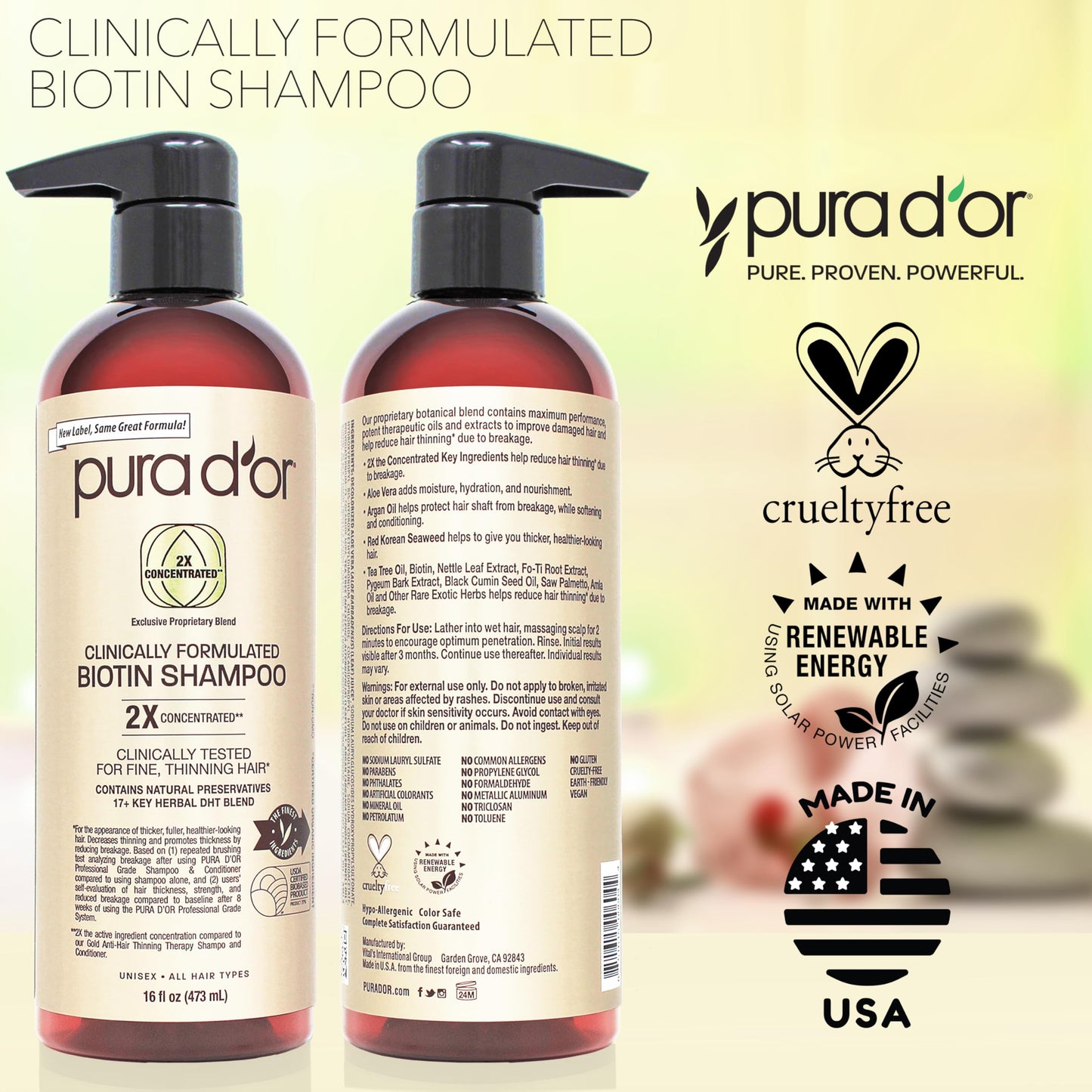 PURA D'OR Professional Grade Biotin Shampoo 16 fl. oz