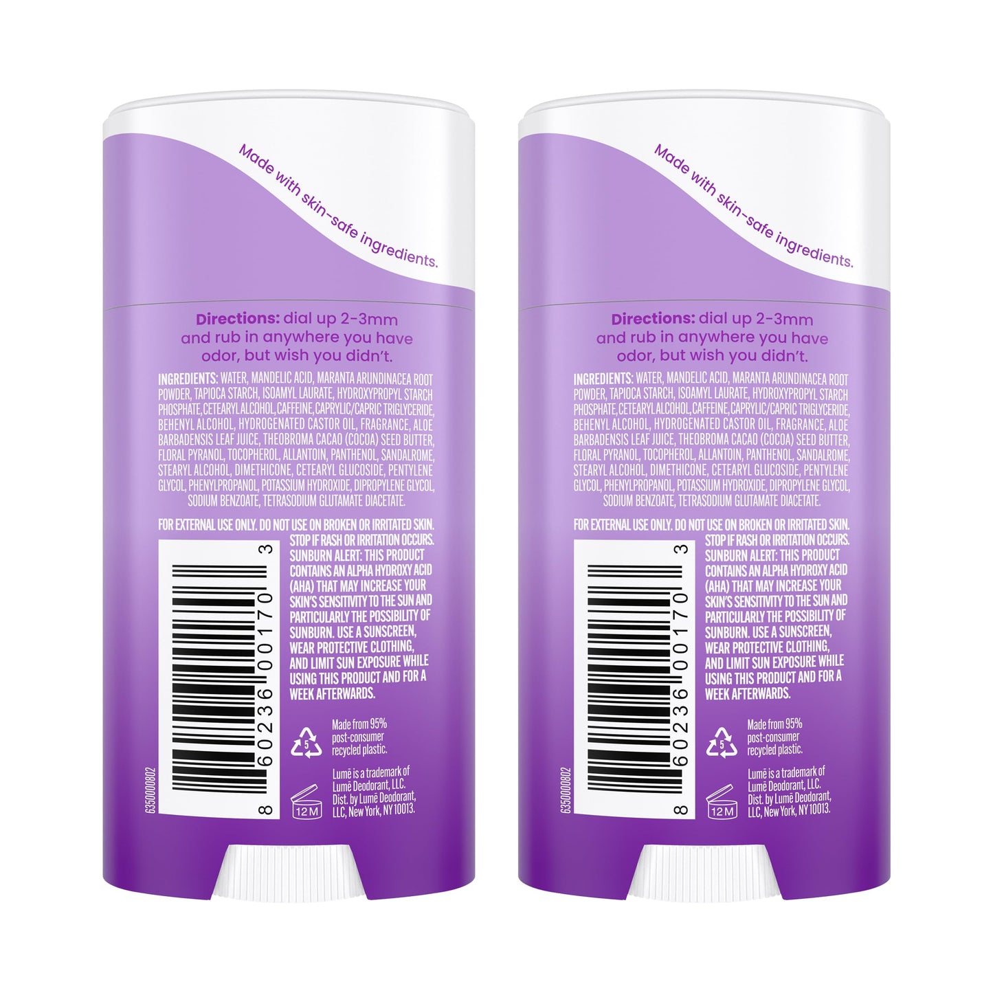 Lume Deodorant Cream Stick - Underarms and Private Parts Pack of 2 Lavender Sage