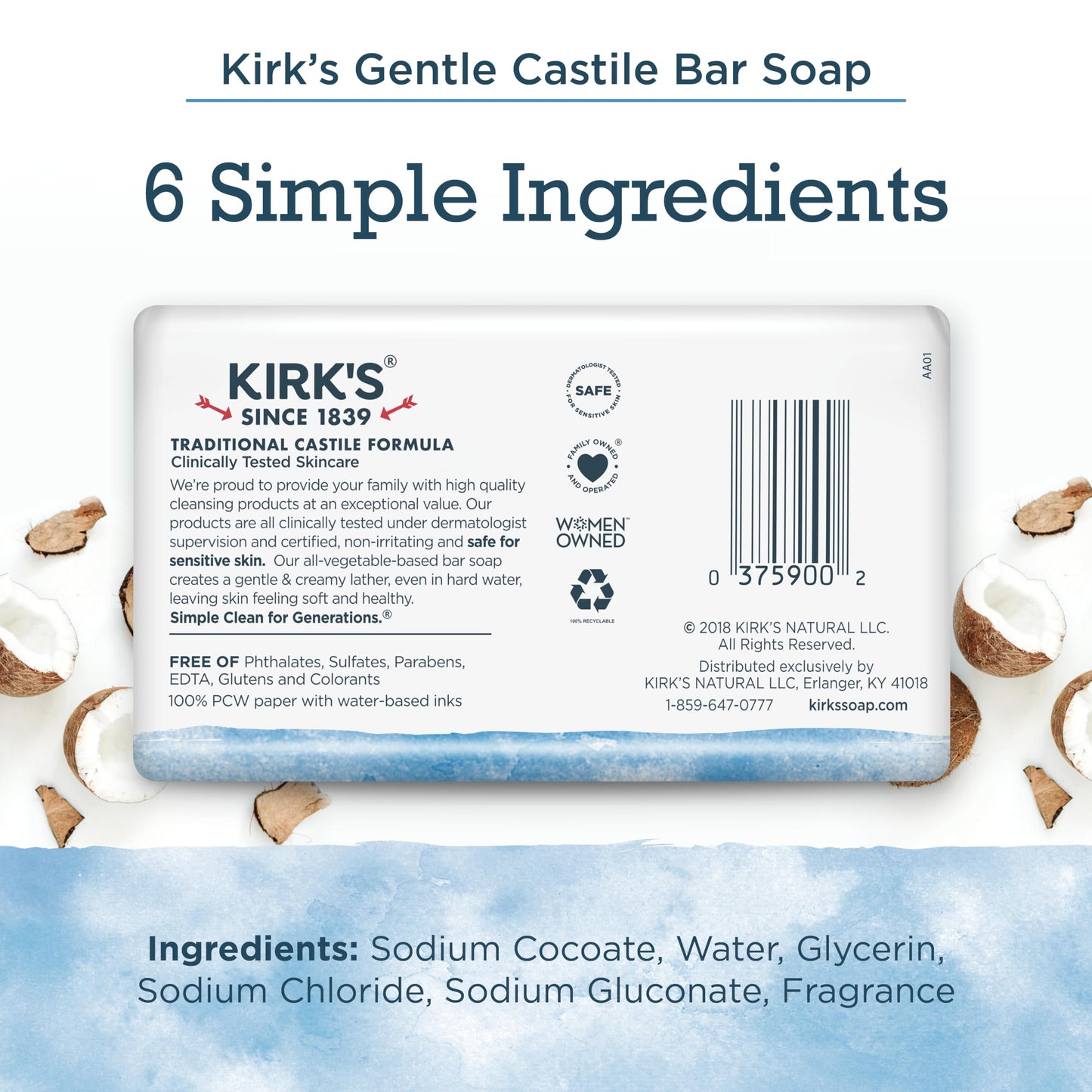 Kirk's Castile Bar Soap, Original Fresh Scent, 6 Pack