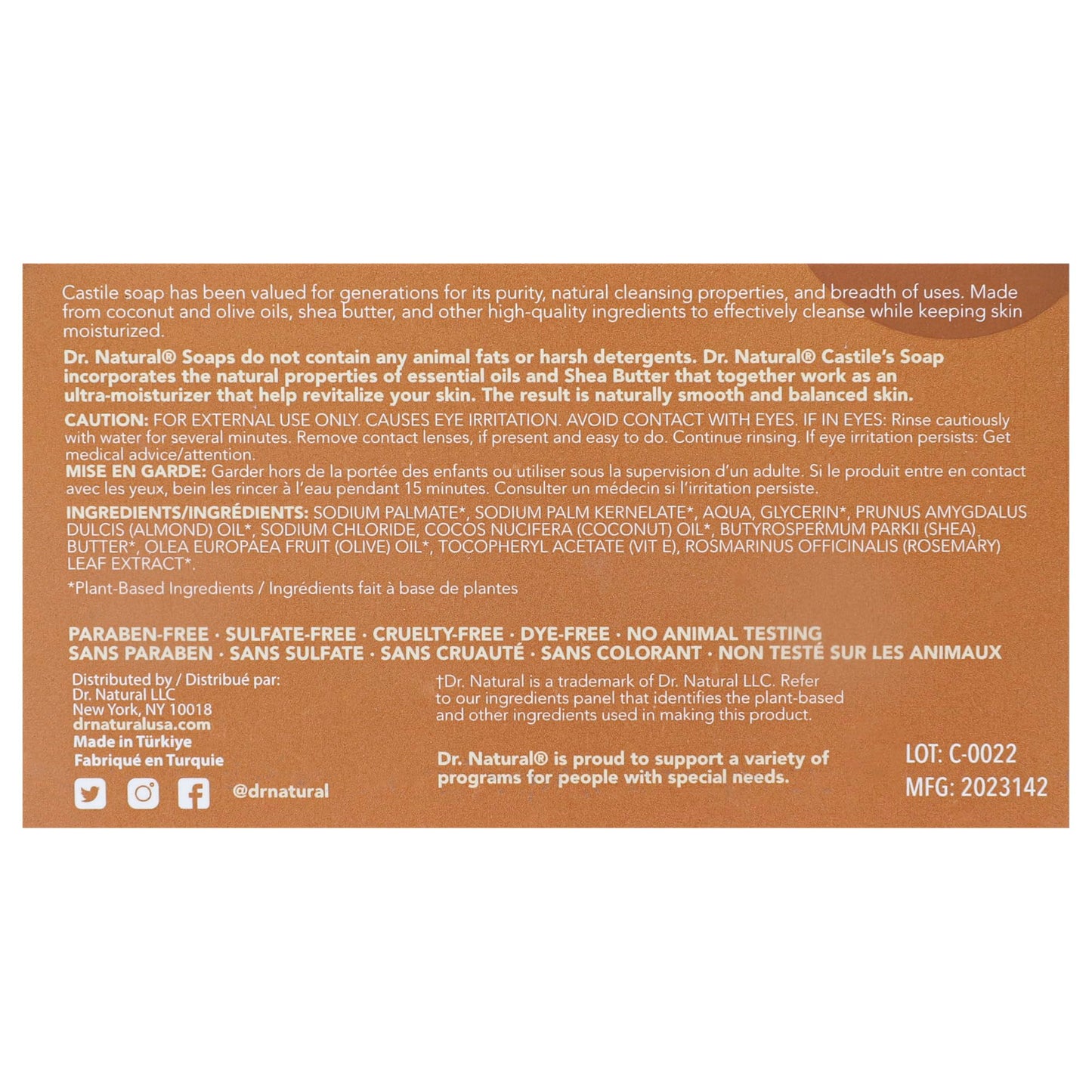 Dr. Natural Pure Castile Soap, Almond, 2 Pack
