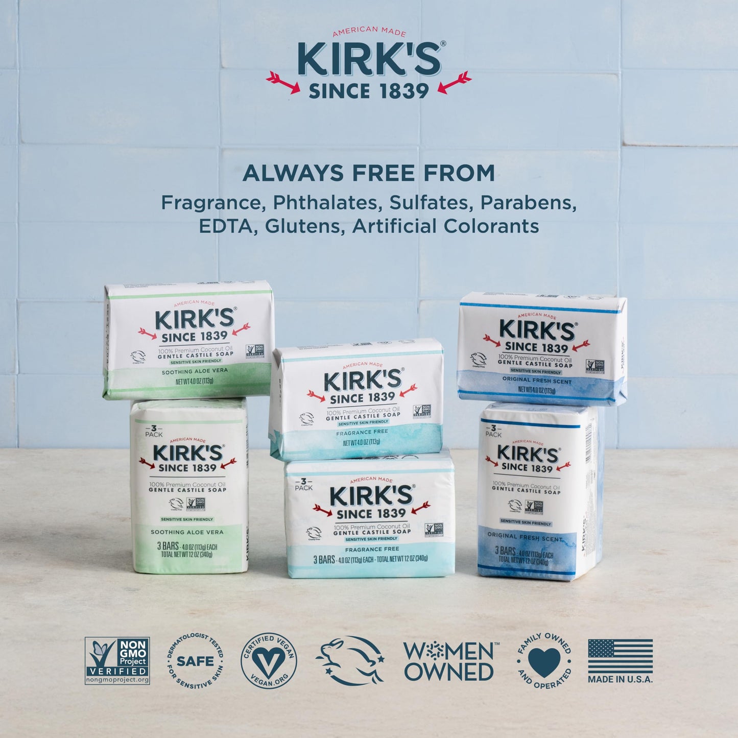 Kirk's Castile Bar Soap, Aloe Vera, 6 Pack