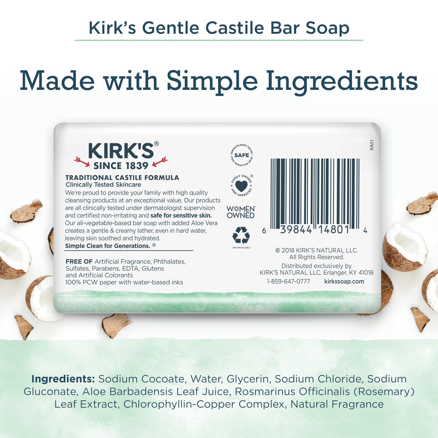 Kirk's Castile Bar Soap, Aloe Vera, 6 Pack