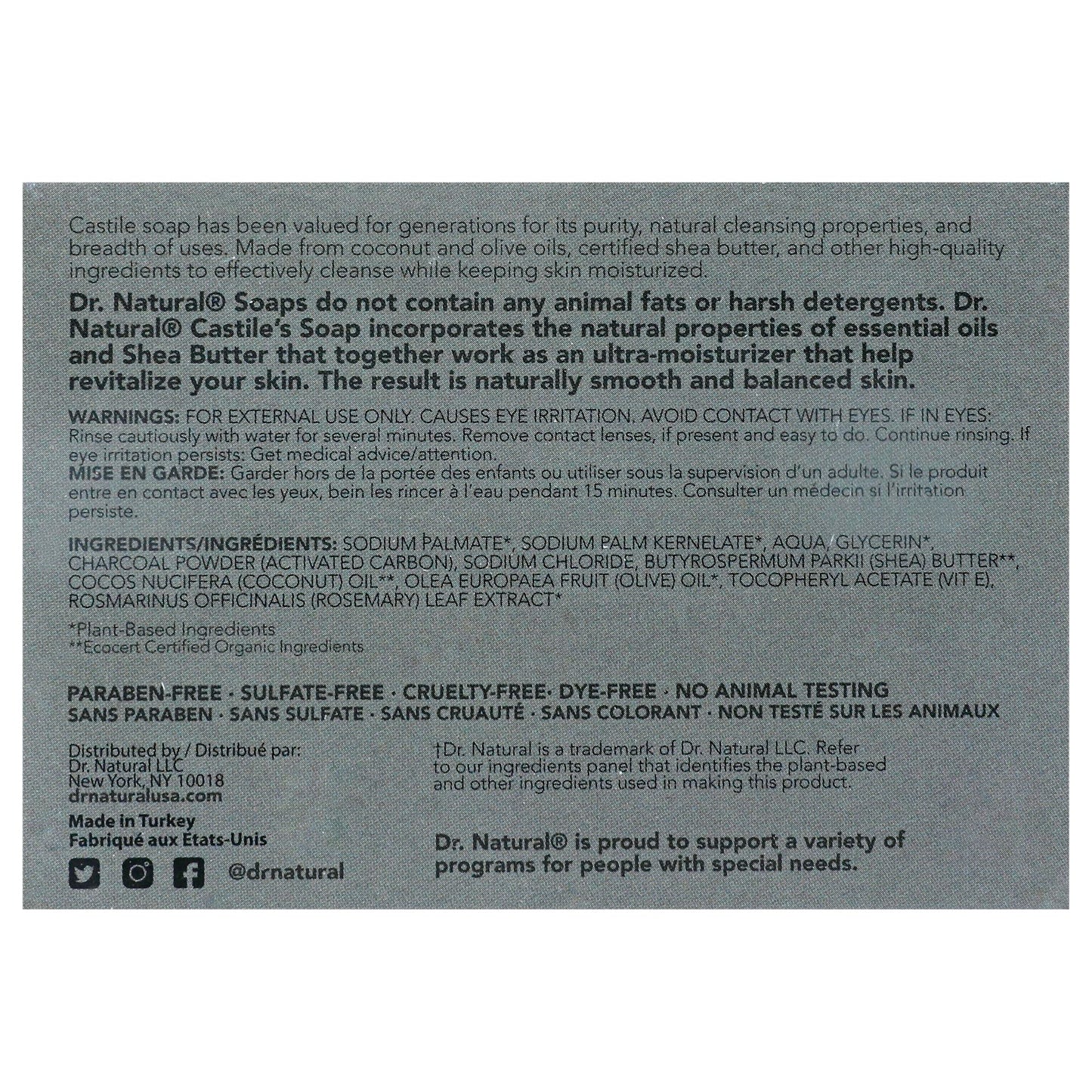 Dr. Natural Castile Bar Soap - Activated Charcoal