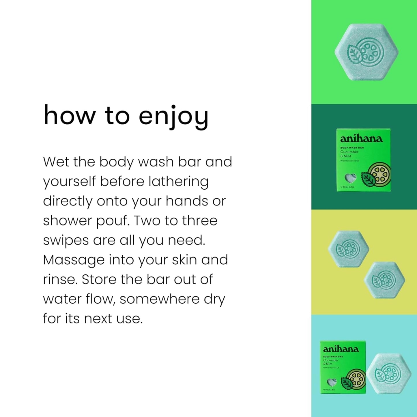 ANIHANA Body Wash Bar, Cucumber & Mint
