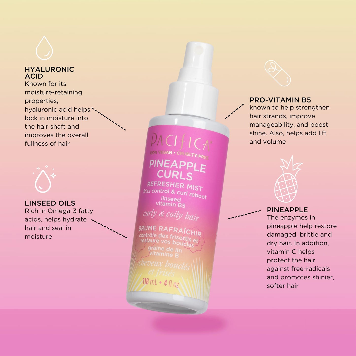 Pineapple Curls Refresher Mist by Pacifica for Women 4 oz