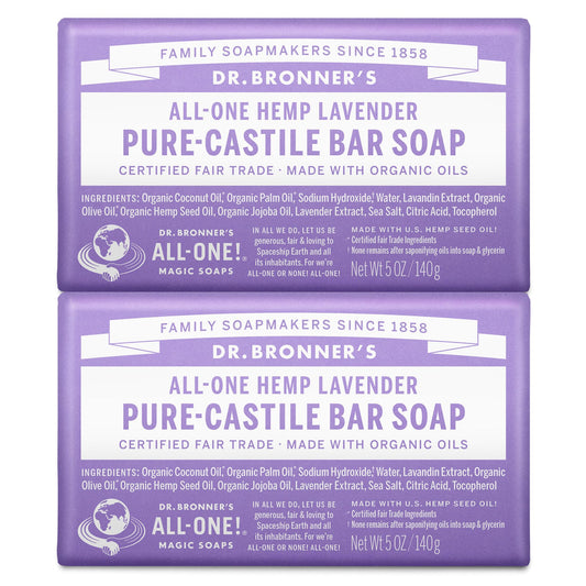 Dr. Bronner's Pure-Castile Bar Soap - Lavender, Pack of 2