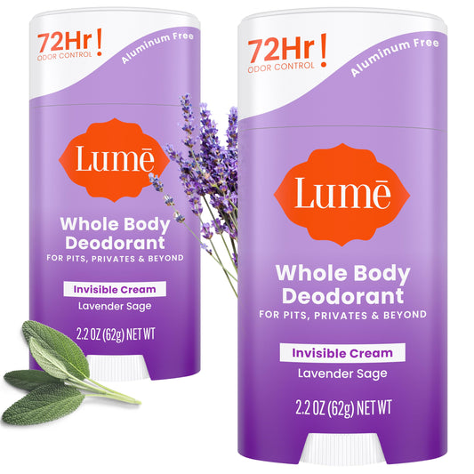 Lume Deodorant Cream Stick - Underarms and Private Parts Pack of 2 Lavender Sage