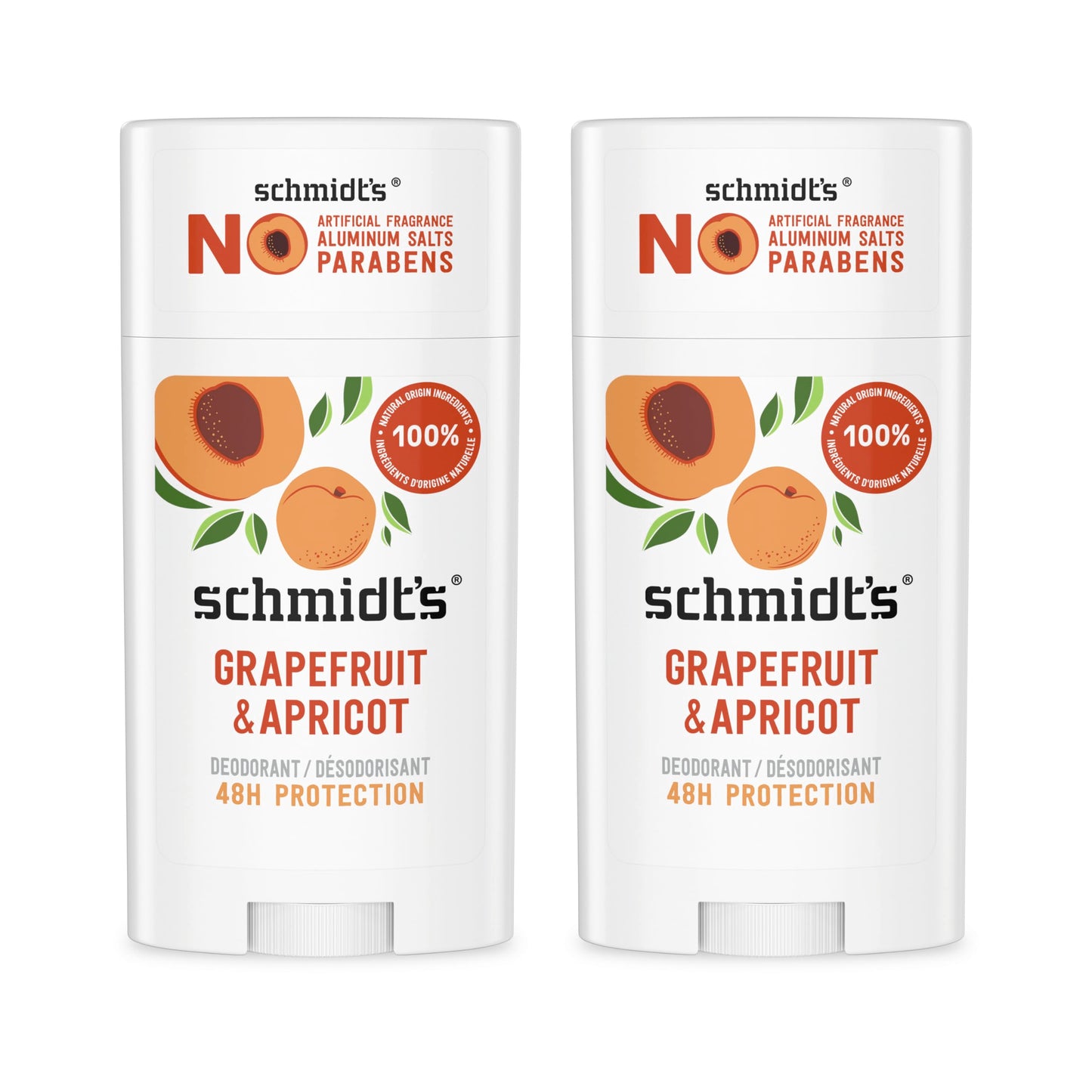 Schmidt's Deodorant Grapefruit & Apricot  for Women and Men 2 Count