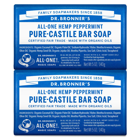 Dr. Bronner's - Pure-Castile Bar Soap - Peppermint, Pack of 2